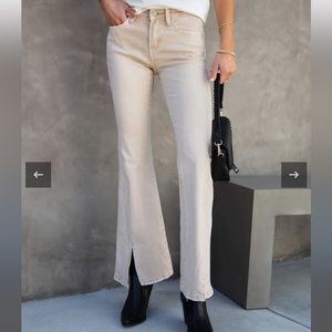 Vici mid rise split hem flare jeans- sand color